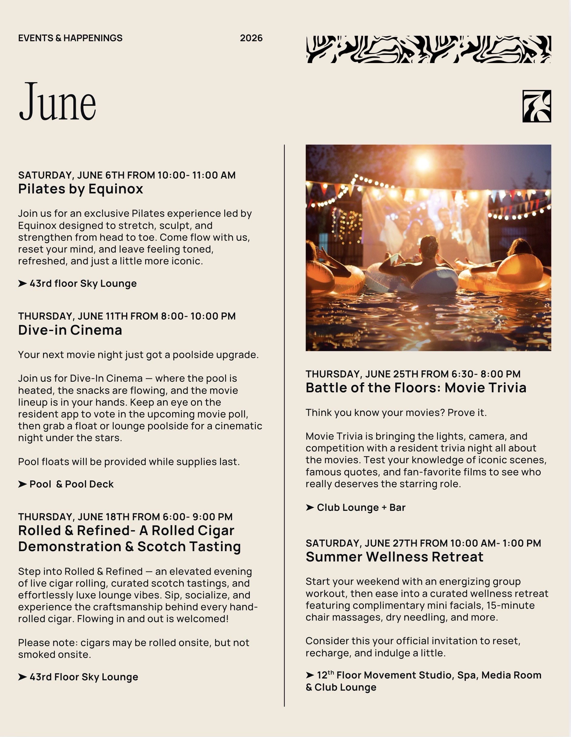 a list of events for June at 700 River